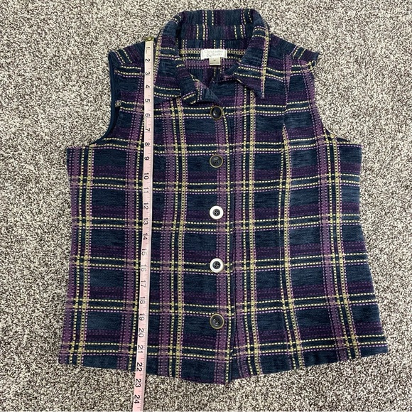 Christopher and Banks Purple and‎ Black Plaid Striped Vest Women’s Size Medium - Picture 7 of 7